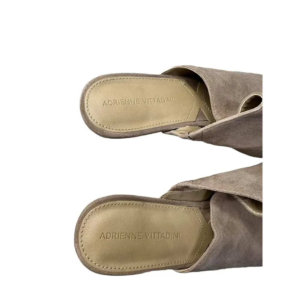 Adrienne Vittadini Pyle Tan Leather Suede Open Toe Mules Slide Sandal‎ Size 10